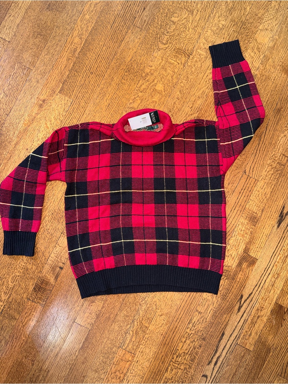 Ralph Lauren Red & Black Plaid Turtleneck Sweater